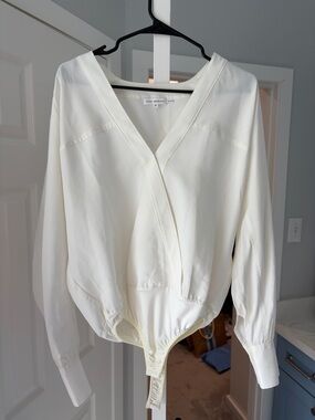 Good American Ivory Surplice Long-Sleeve Bodysuit